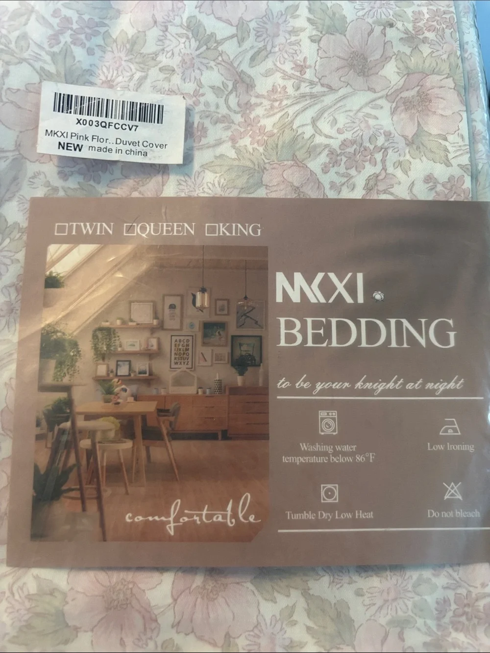 MKXI Pink Floral Duvet Cover - Soft Pastel Bedding